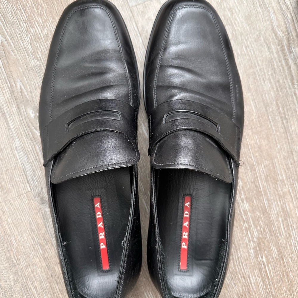 Prada Black Leather Slip-On Loafers